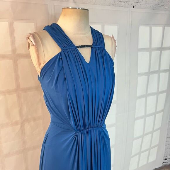 Ranna Gill blue sleeveless draped jersey gown with crystal embellishment size sm - Picture 3 of 13